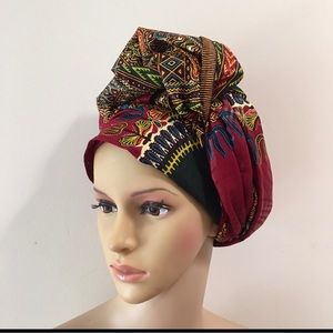 African Print Ankara Red Dashiki Handmade Headwrap